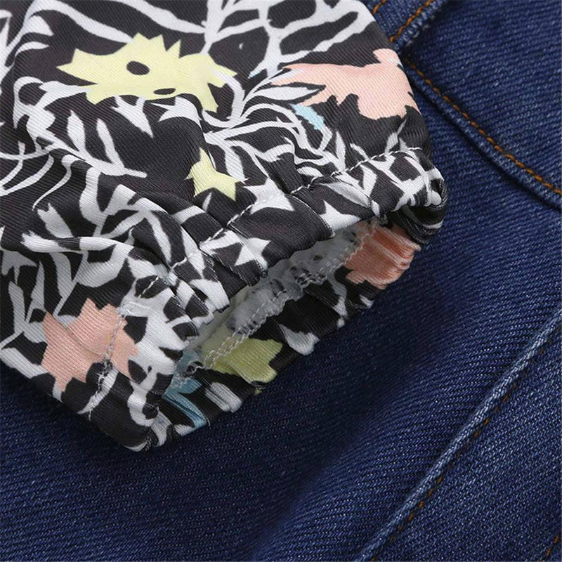 Girls Floral Printed Long Sleeve Top & Denim Trousers - PrettyKid