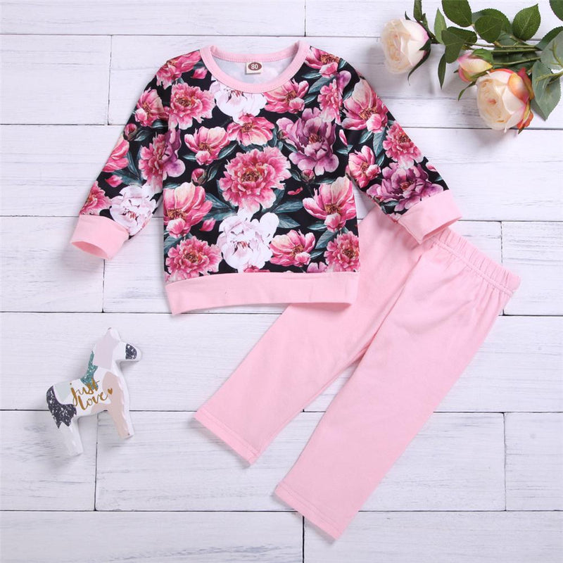 Toddler Girs Floral Printed Long Sleeve Top & Pants Toddler Girls Wholesale - PrettyKid