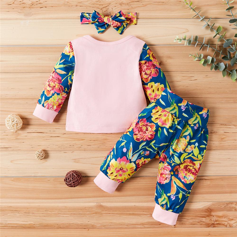 Baby Girls Floral Printed Long Sleeve Top & Pants & Headband Baby Wholesale - PrettyKid