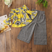 Girls Floral Printed Long Sleeve Top & Plaid Pants Girls Clothing Wholesale - PrettyKid