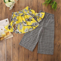 Girls Floral Printed Long Sleeve Top & Plaid Pants Girls Clothing Wholesale - PrettyKid