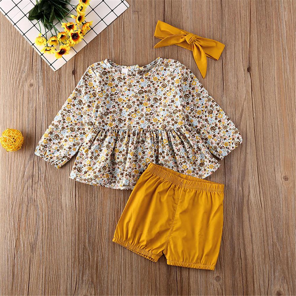 Baby Girls Floral Printed Long Sleeve Top & Shorts Wholesale Baby Outfits - PrettyKid