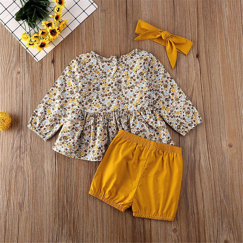 Baby Girls Floral Printed Long Sleeve Top & Shorts Wholesale Baby Outfits - PrettyKid