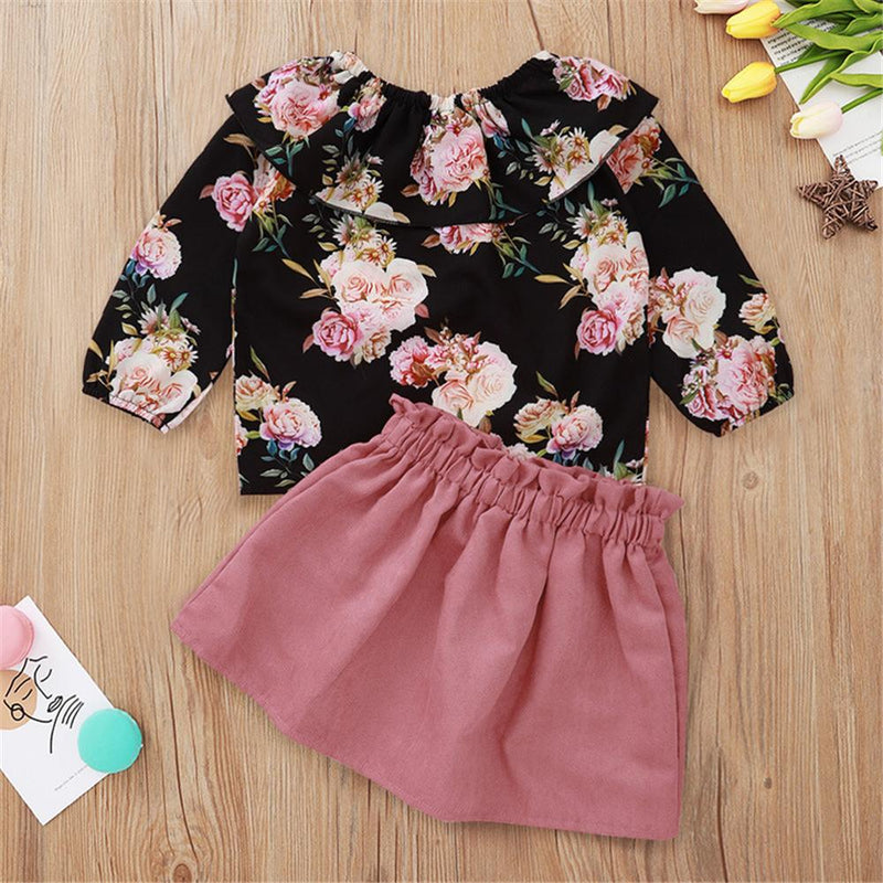 Toddler Girls Floral Printed Long Sleeve Top & Skirt Wholesale Girls - PrettyKid