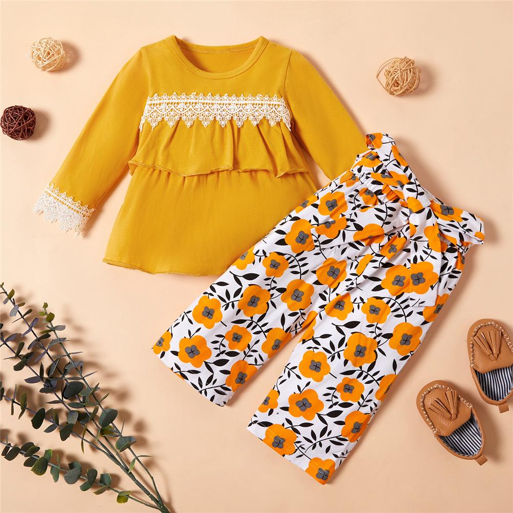 Girls Floral Printed Long Sleeve Top & Trousers Girls Clothing Wholesale - PrettyKid