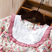 Girls Floral Printed Pleated Bow Decor Long Sleeve Dress - PrettyKid