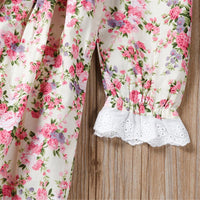 Girls Floral Printed Pleated Bow Decor Long Sleeve Dress - PrettyKid