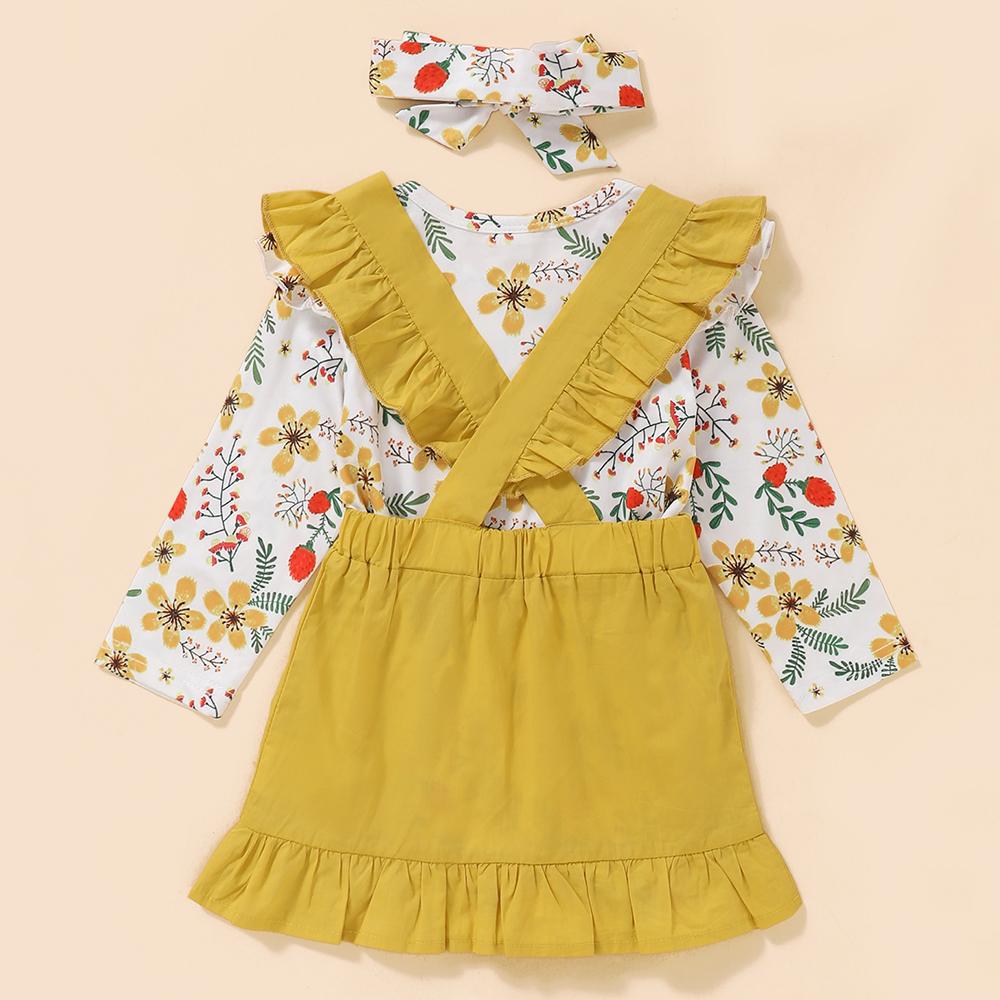Baby Girls Floral Printed Romper & Green Skirt Baby Wholesale Clothing - PrettyKid