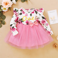 Girl Floral Printed Ruffled Bow Decor Mesh Dress Wholesale Girl Dresses - PrettyKid