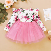 Girl Floral Printed Ruffled Bow Decor Mesh Dress Wholesale Girl Dresses - PrettyKid