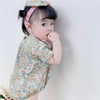 Baby Girls Floral Printed Short Sleeve Doll Collar Romper & Headband bulk buy childrens clothes - PrettyKid