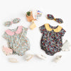 Baby Girls Floral Printed Short Sleeve Doll Collar Romper & Headband bulk buy childrens clothes - PrettyKid