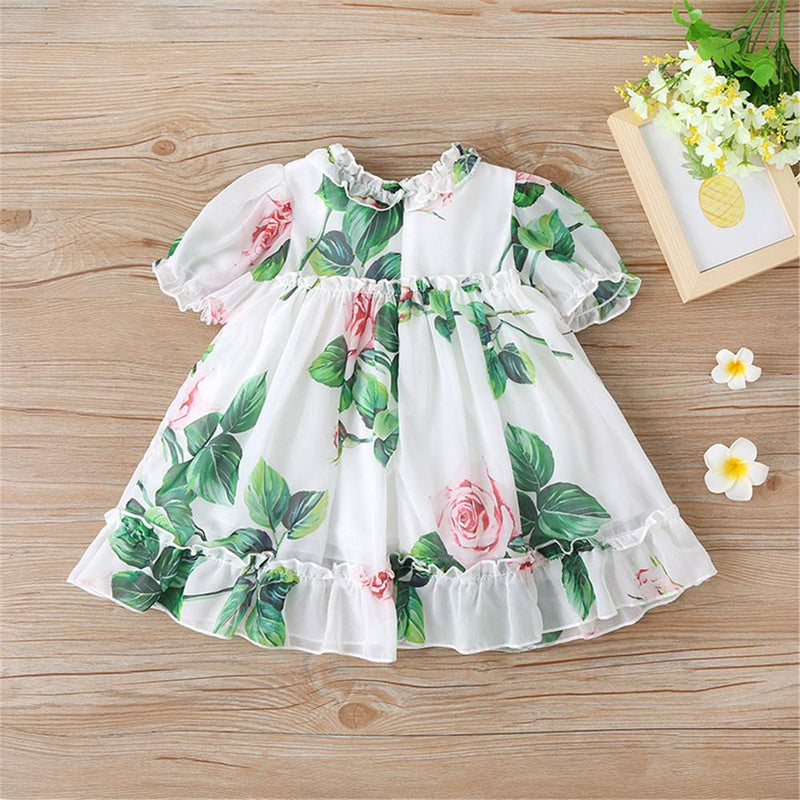 Baby Girls Floral Printed Short Sleeve Summer Dress Baby Summer Dress - PrettyKid