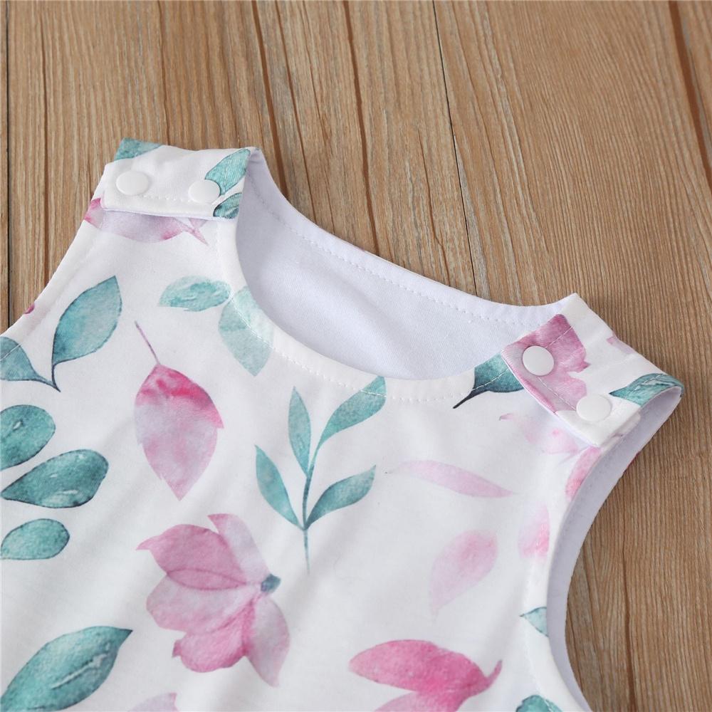 Baby Girls Floral Printed Sleeveless Romper Baby Summer Clothes - PrettyKid