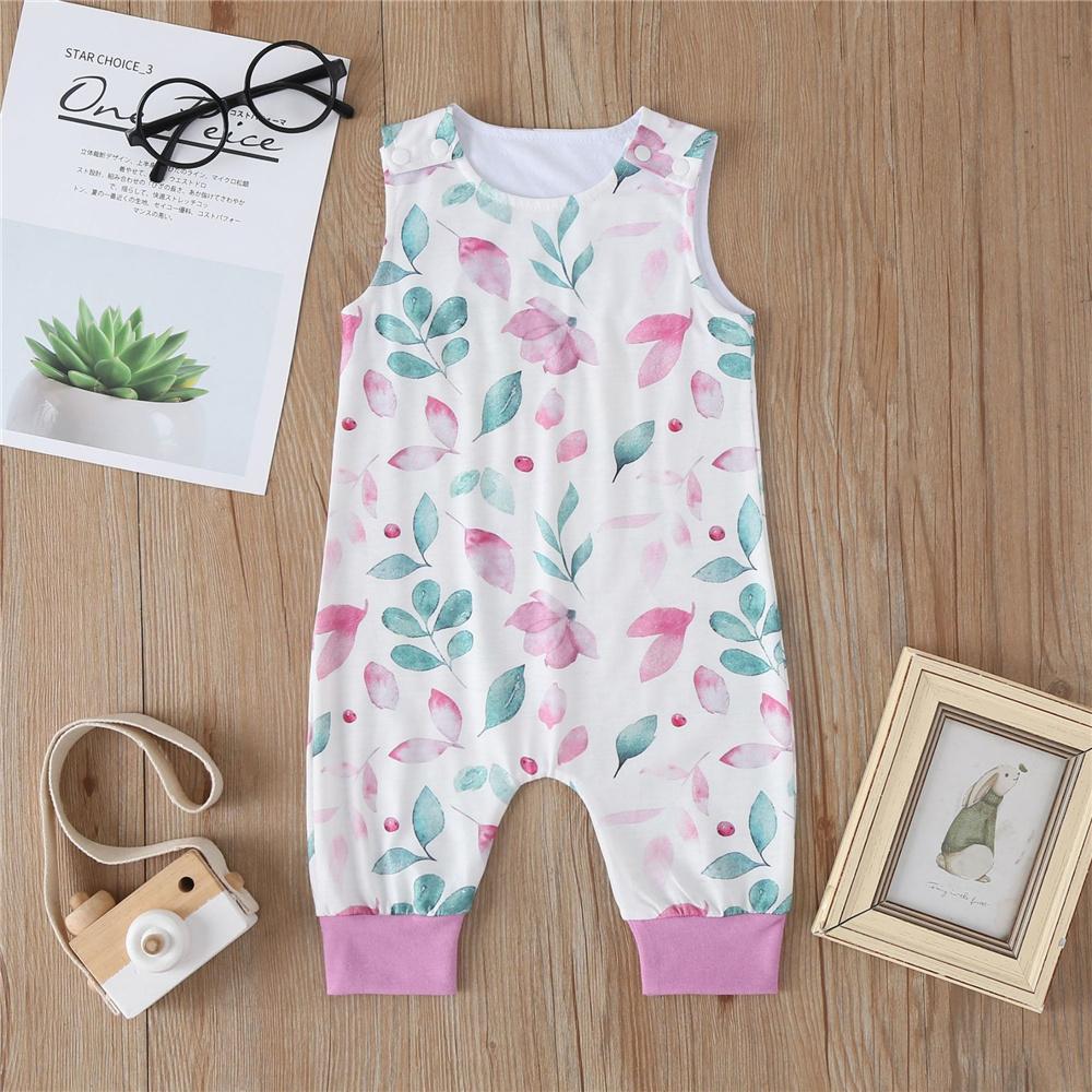 Baby Girls Floral Printed Sleeveless Romper Baby Summer Clothes - PrettyKid