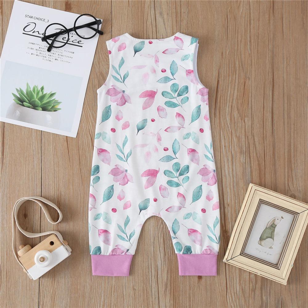 Baby Girls Floral Printed Sleeveless Romper Baby Summer Clothes - PrettyKid