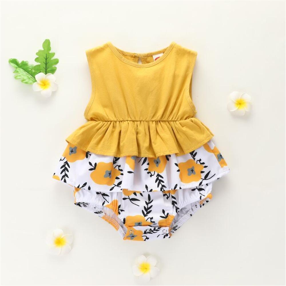 Baby Girls Floral Printed Sleeveless Romper Baby Wholesale clothes - PrettyKid