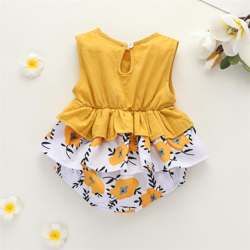 Baby Girls Floral Printed Sleeveless Romper Baby Wholesale clothes - PrettyKid