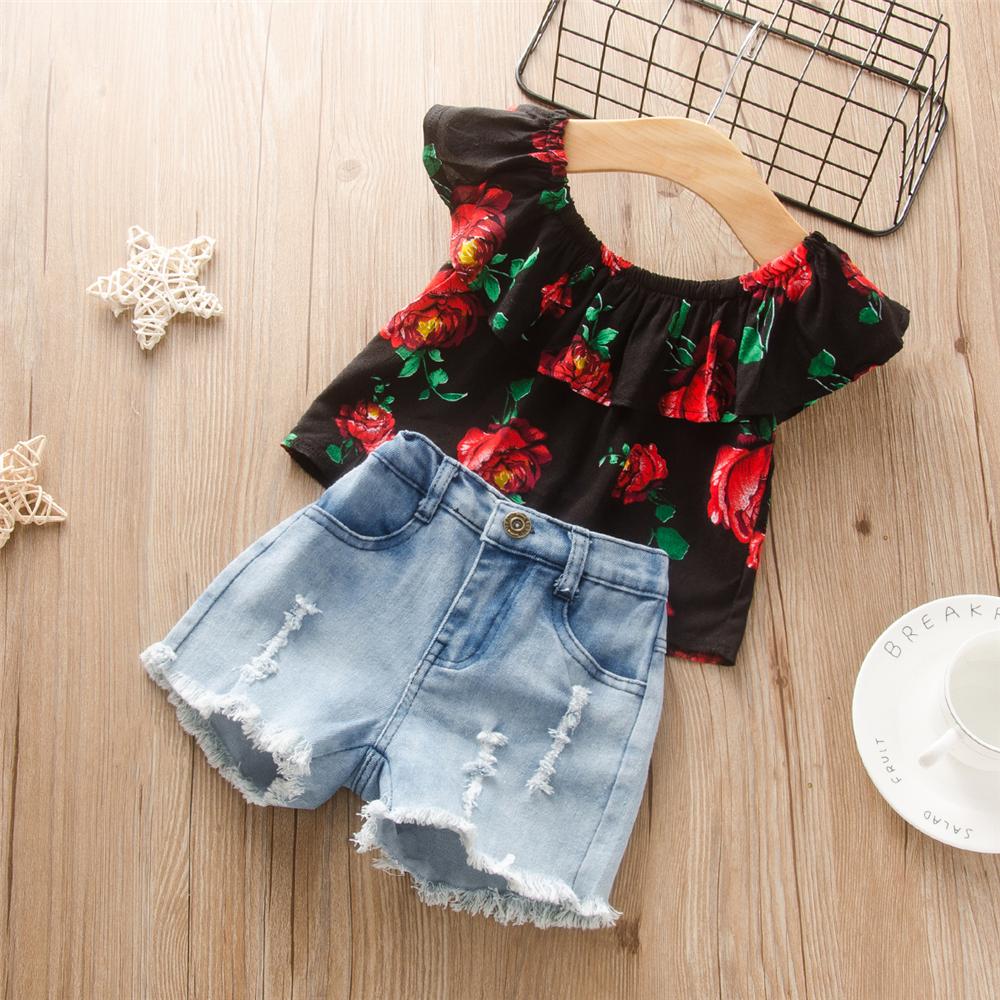 Girls Floral Printed Sleeveless Shorts & Denim Shorts Girls Clothing Wholesale - PrettyKid