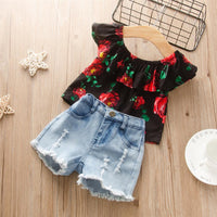 Girls Floral Printed Sleeveless Shorts & Denim Shorts Girls Clothing Wholesale - PrettyKid