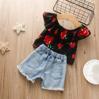 Girls Floral Printed Sleeveless Shorts & Denim Shorts Girls Clothing Wholesale - PrettyKid