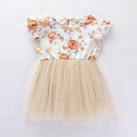 Girls Floral Printed Sleeveless Splicing Tulle Dress Kids Wholesale clothes - PrettyKid