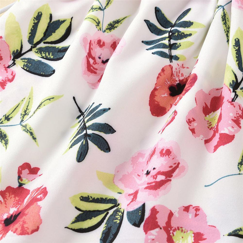 Baby Girls Floral Printed Sleeveless Striped Bow Decor Top & Shorts Baby Wholesale Clothes - PrettyKid