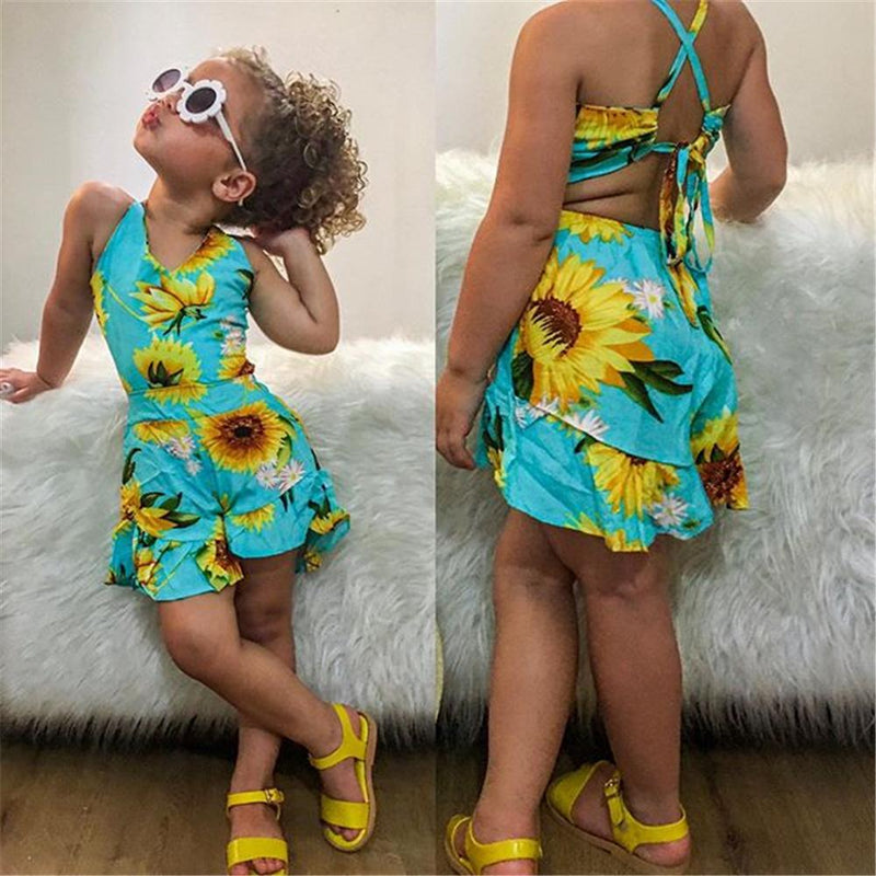 Girls Floral Printed Sleeveless Summer Jumpsuit Baby Clothes Wholesale Suppliers - PrettyKid