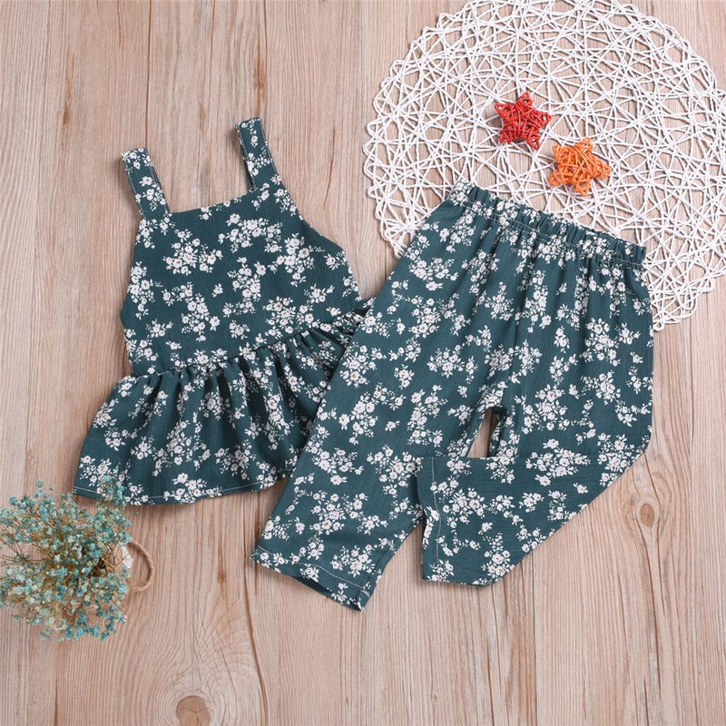 Girls Floral Printed Sleeveless Top & Pants Wholesale Little Girl Boutique Clothing - PrettyKid