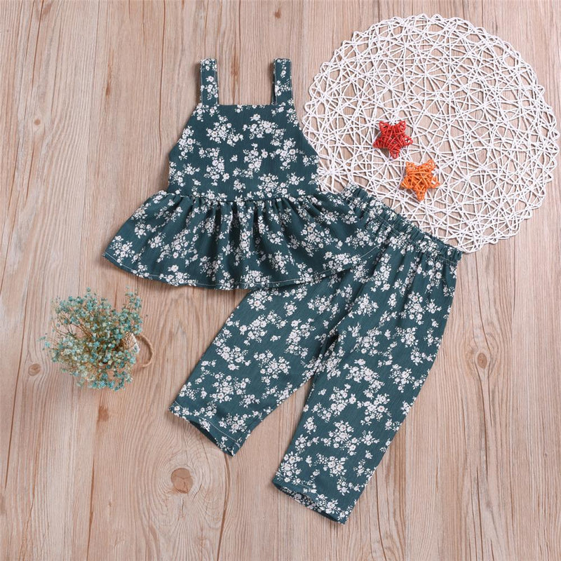 Girls Floral Printed Sleeveless Top & Pants Wholesale Little Girl Boutique Clothing - PrettyKid