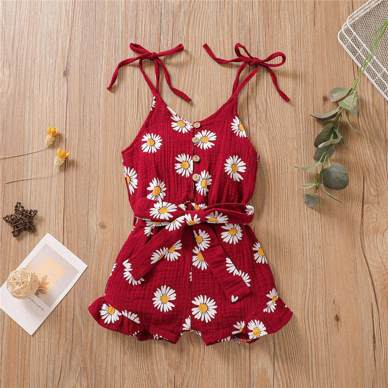 Toddler Girls Floral Printed Sling Jumpsuit Summer Romper imported children's clothing wholesale - PrettyKid