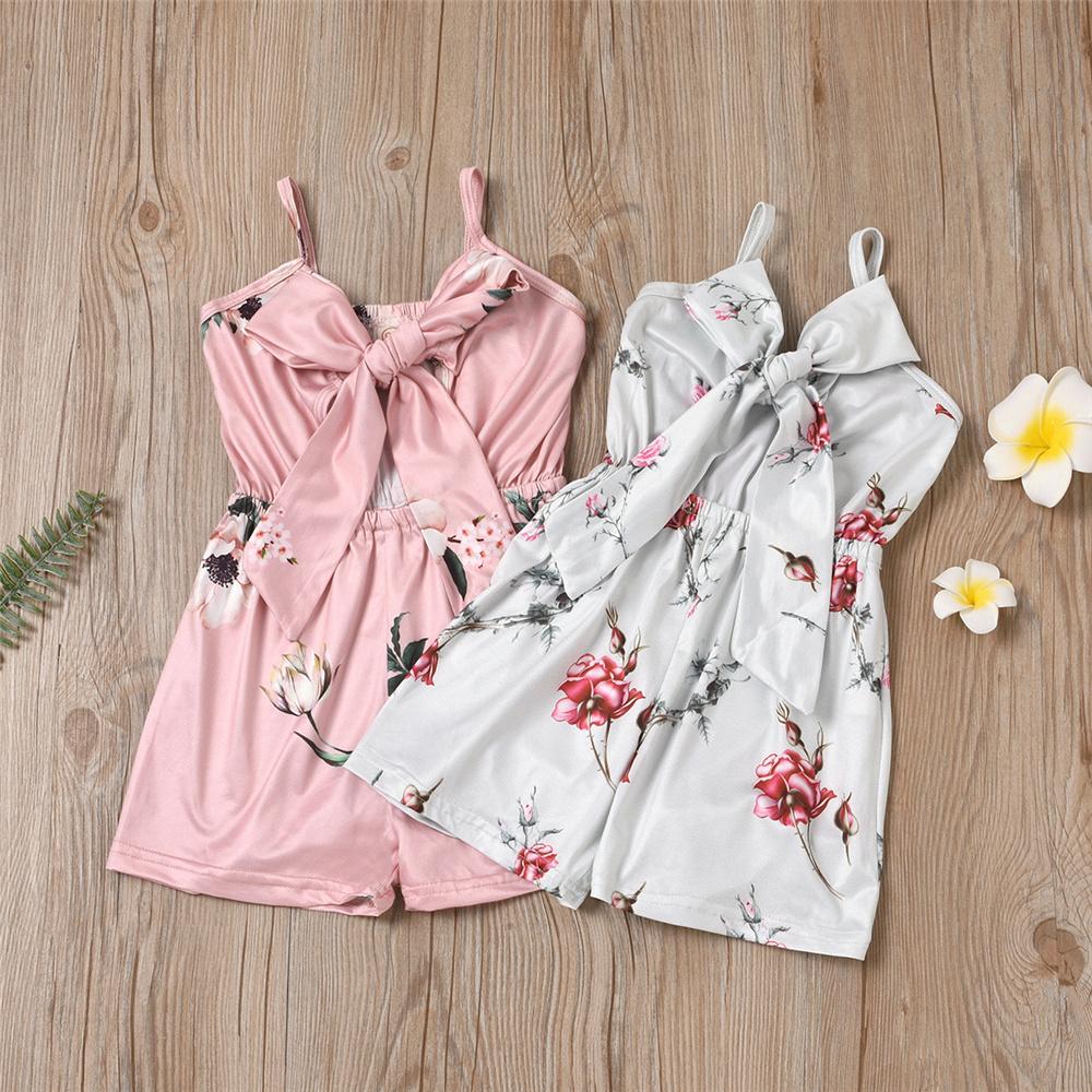 Girls Floral Printed Sling Tie Up Jumpsuit Summer Pajamas Wholesale Little Girl Clothing - PrettyKid