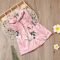 Girls Floral Printed Sling Tie Up Jumpsuit Summer Pajamas Wholesale Little Girl Clothing - PrettyKid