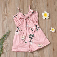 Girls Floral Printed Sling Tie Up Jumpsuit Summer Pajamas Wholesale Little Girl Clothing - PrettyKid