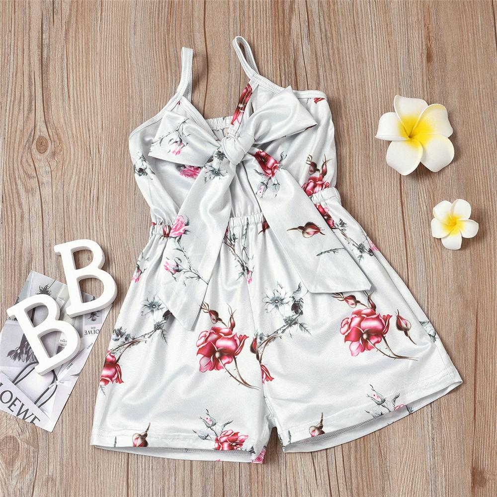 Girls Floral Printed Sling Tie Up Jumpsuit Summer Pajamas Wholesale Little Girl Clothing - PrettyKid