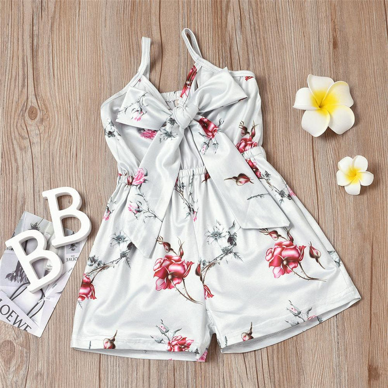 Girls Floral Printed Sling Tie Up Jumpsuit Summer Pajamas Wholesale Little Girl Clothing - PrettyKid