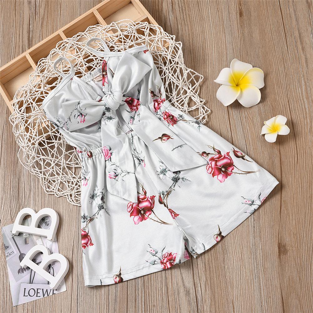 Girls Floral Printed Sling Tie Up Jumpsuit Summer Pajamas Wholesale Little Girl Clothing - PrettyKid