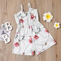 Girls Floral Printed Sling Tie Up Jumpsuit Summer Pajamas Wholesale Little Girl Clothing - PrettyKid