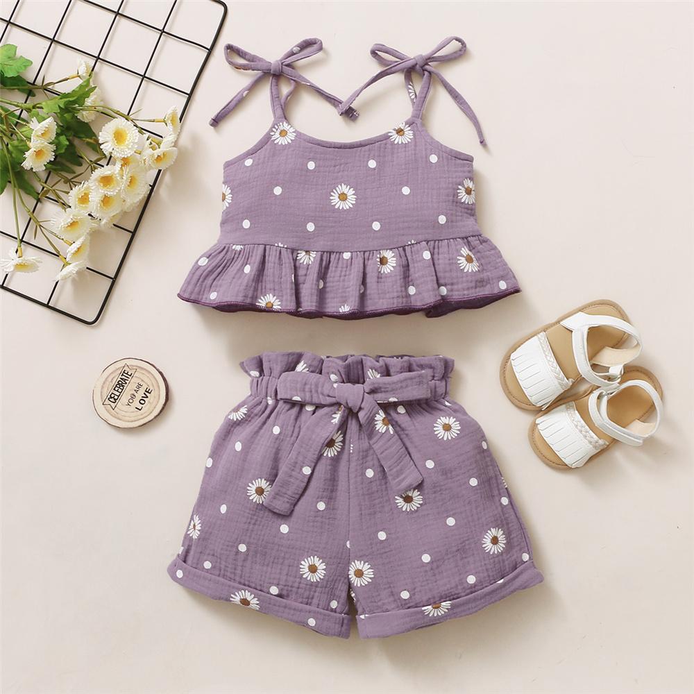 Toddler Girls Floral Printed Sling Top & Shorts Supplierskid clothing vendors for boutiques - PrettyKid
