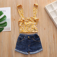 Girls Floral Printed Sling Tube Top & Denim Shorts Bulk Baby Girl clothing - PrettyKid