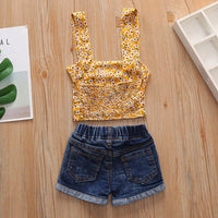 Girls Floral Printed Sling Tube Top & Denim Shorts Bulk Baby Girl clothing - PrettyKid
