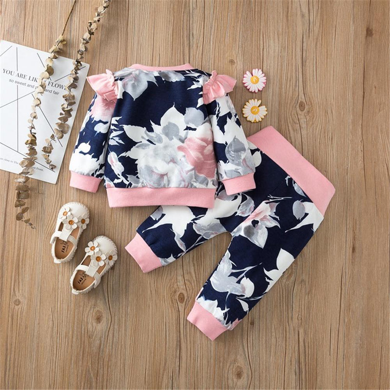 Baby Girls Floral Printed Stylish Top & Pants Wholesale Baby Cloths - PrettyKid