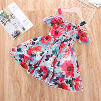 Girls Floral Printed Sweet Suspender Dress Wholesale Little Girl Dresses - PrettyKid