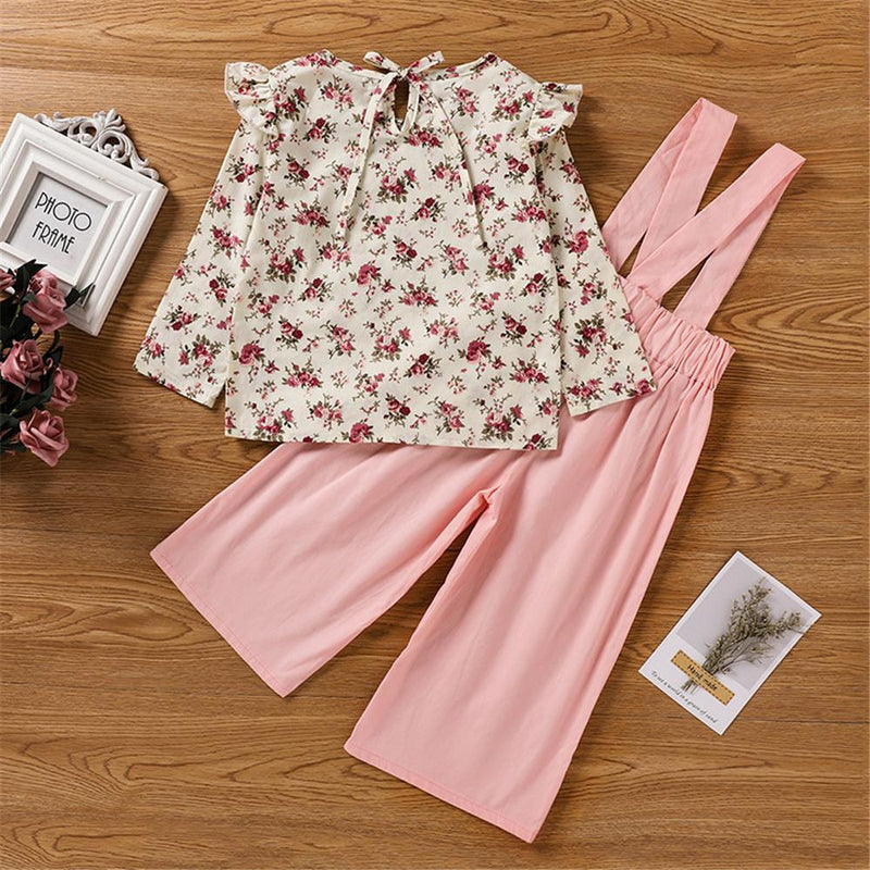 Girls Floral Printed Top & Overalls Girls Boutique Clothes Wholesale - PrettyKid