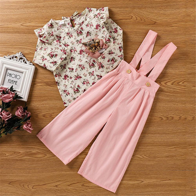 Girls Floral Printed Top & Overalls Girls Boutique Clothes Wholesale - PrettyKid