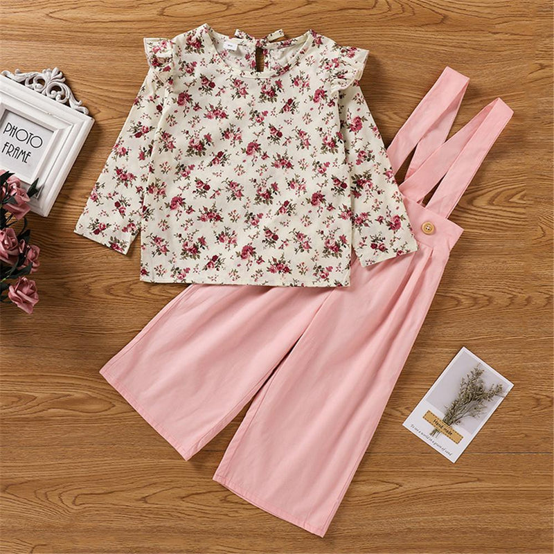 Girls Floral Printed Top & Overalls Girls Boutique Clothes Wholesale - PrettyKid