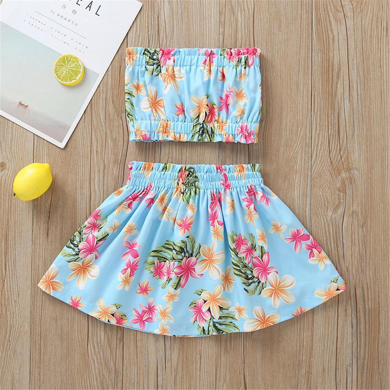 Girls Floral Printed Tube Top & Skirt Wholesale clothes For Girls - PrettyKid