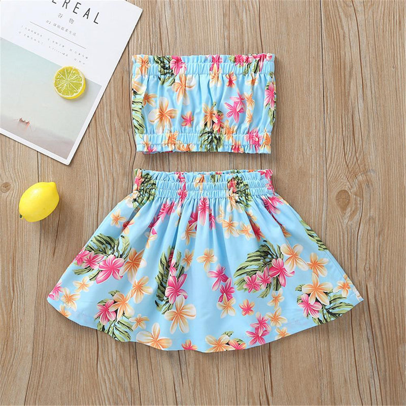 Girls Floral Printed Tube Top & Skirt Wholesale clothes For Girls - PrettyKid