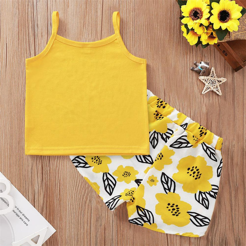 Girls Floral You Are My Sunshine Printed Tank Top & Shorts Kids Wholesale clothes - PrettyKid