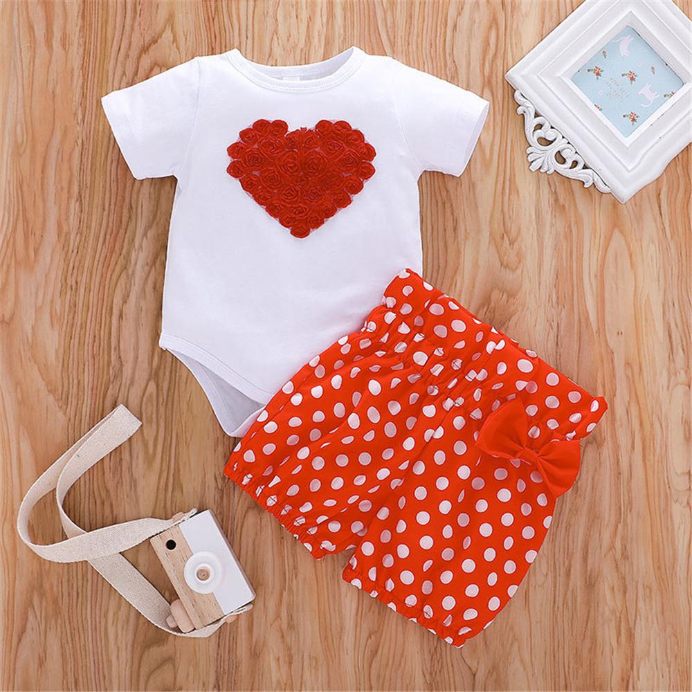 Baby Girls Flower Heart Short Sleeve Romper & Polka Dot Shorts Bulk Baby clothing For Sale - PrettyKid